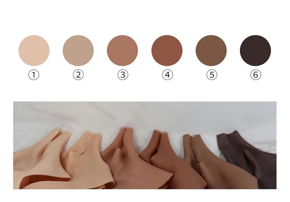 Six skin tone color variants of silicone breast forms