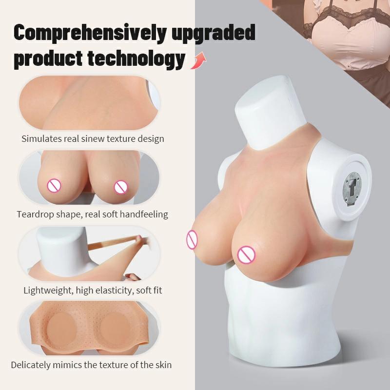 B-E Cup High Neck Short-Sleeve Simulates Real Sinew Texture Magic Tape Silicone Breastplate