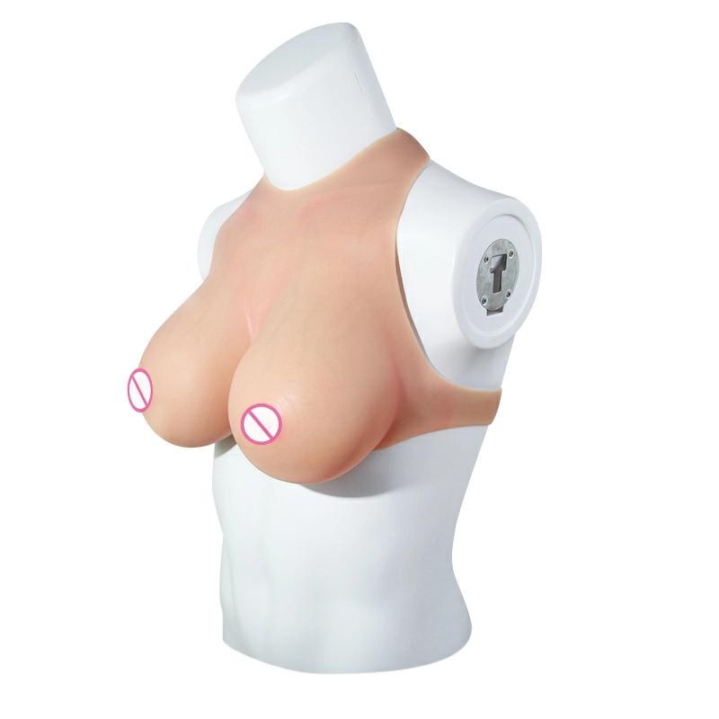B-E Cup High Neck Short-Sleeve Simulates Real Sinew Texture Magic Tape Silicone Breastplate