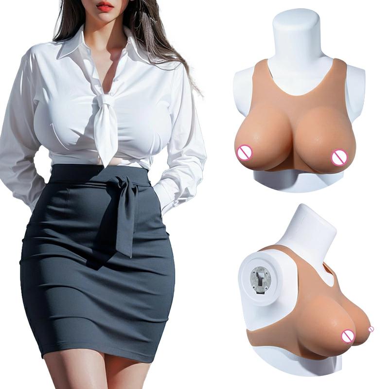 B-E Cup Short-sleeve Round-neck Magic Tape Silicone Breastplate Dark