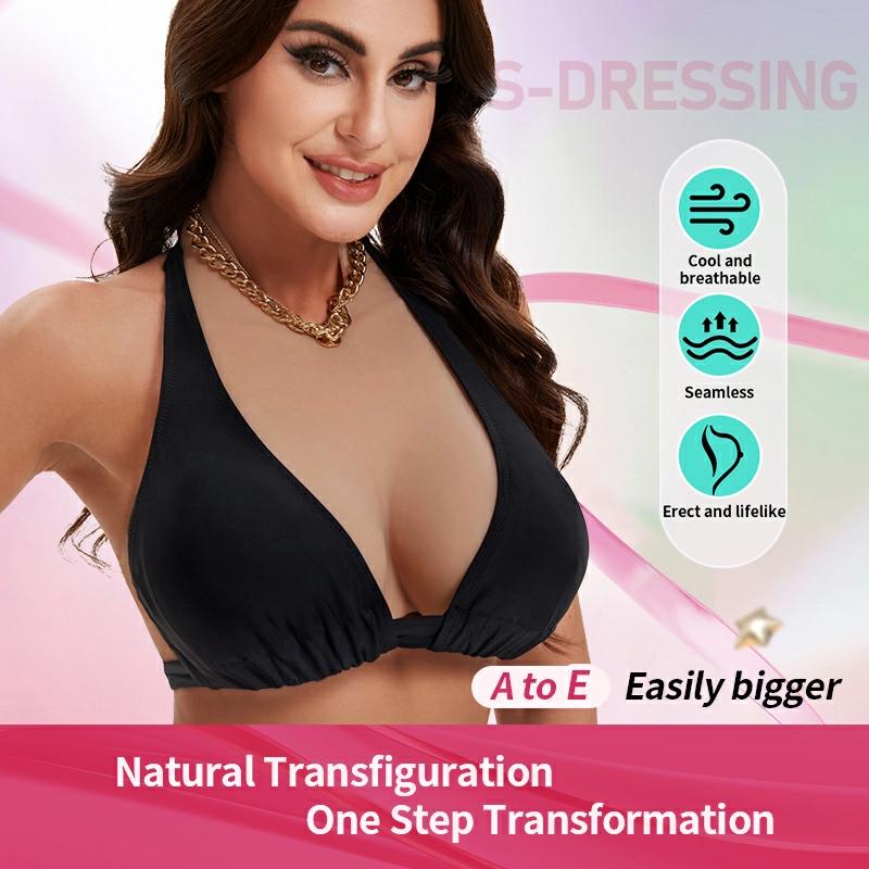 B-E Cup High Neck Short-Sleeve  Magic Tape Silicone Breastplate Dark