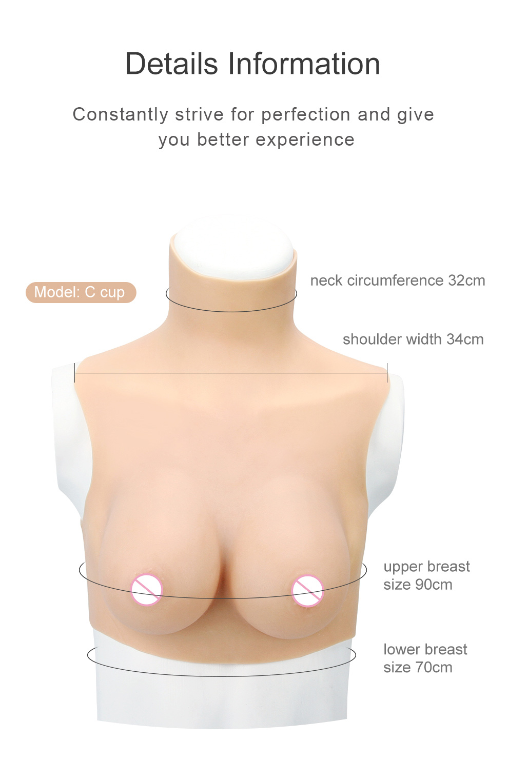 T-C2 Full Coverage Silicone Breastplate — Big Cup detail 2