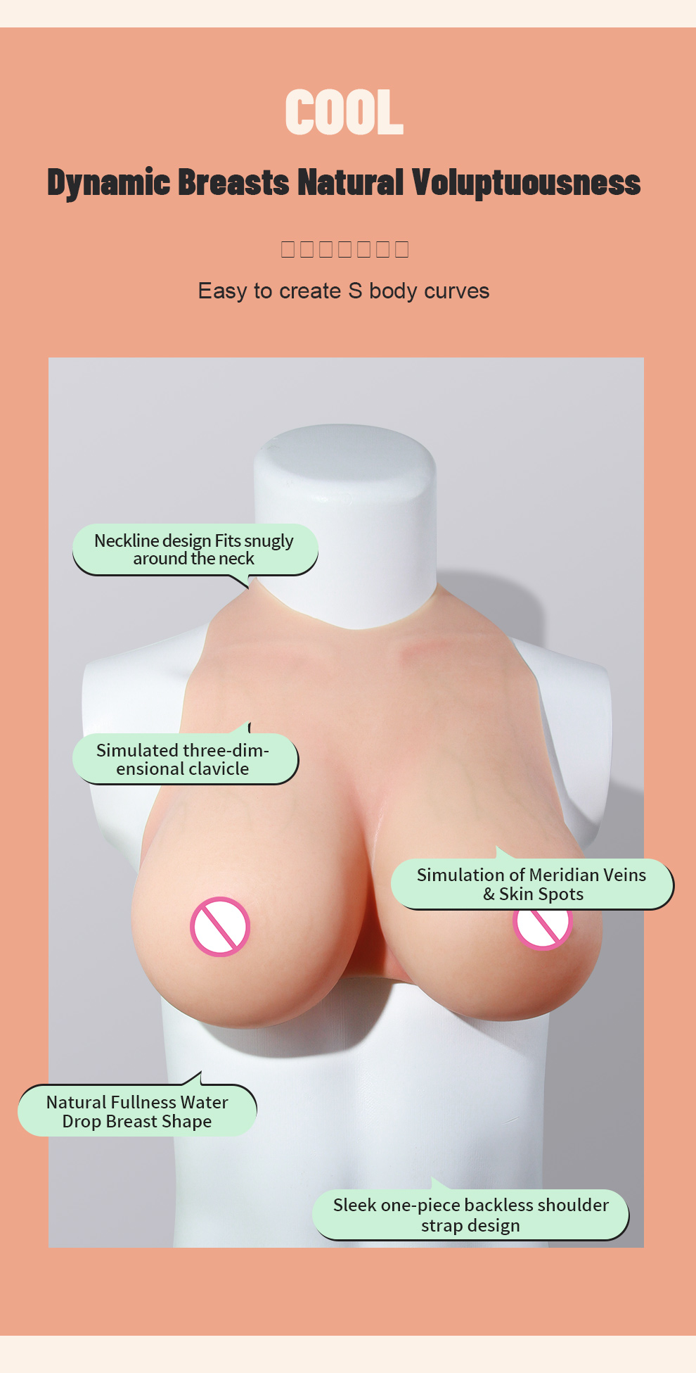 Vein-Textured Neck-Hanging Silicone Breast Forms detail 3