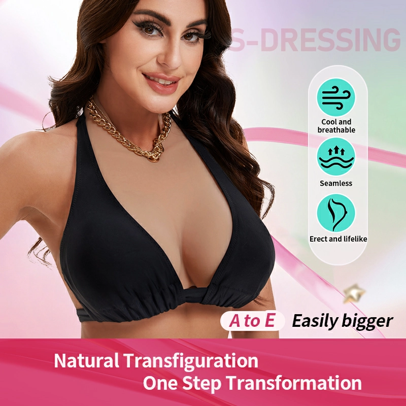 B-E Cup High Neck Short-Sleeve  Magic Tape Silicone Breastplate Dark